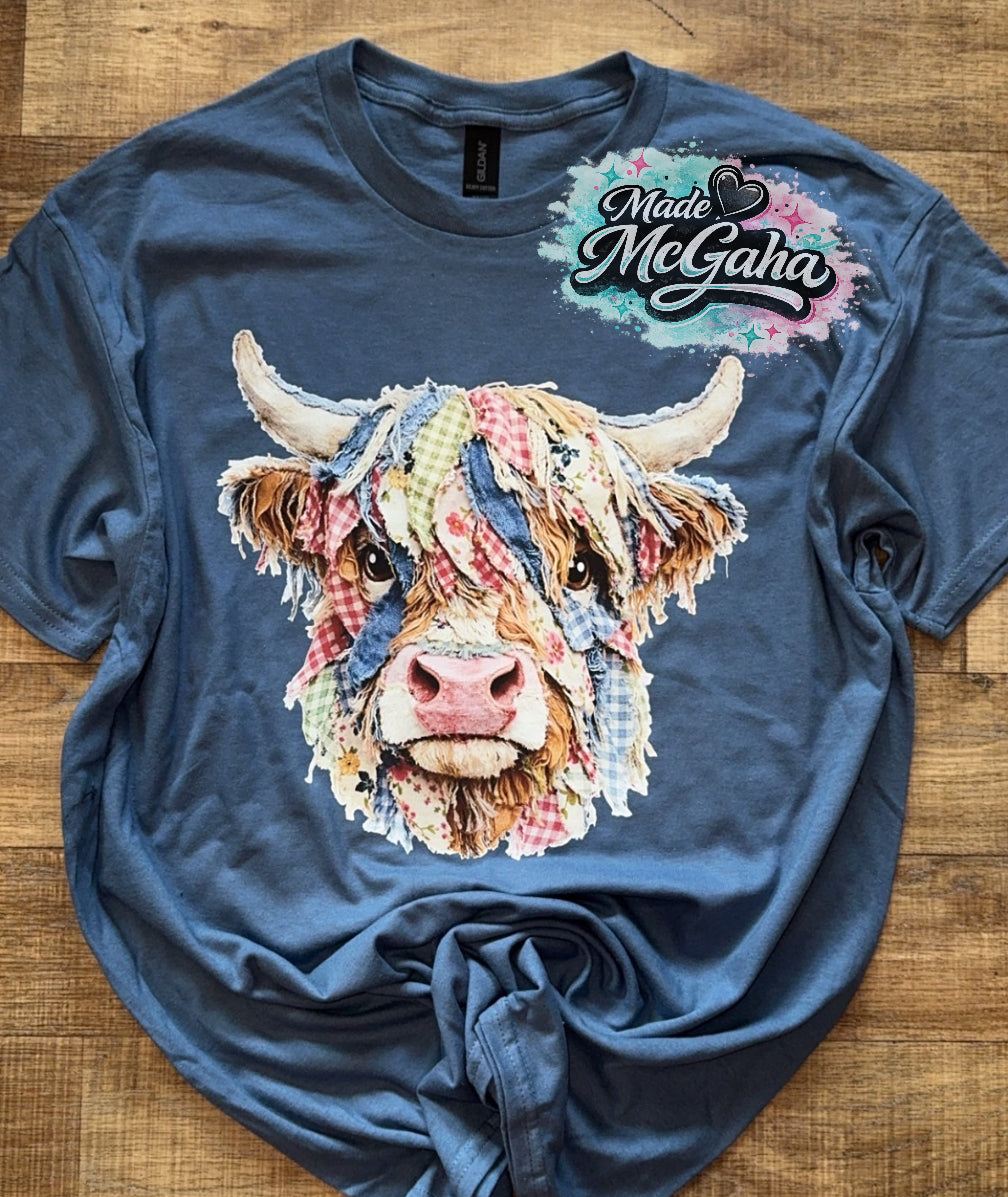 Highland cow patchwork shirt